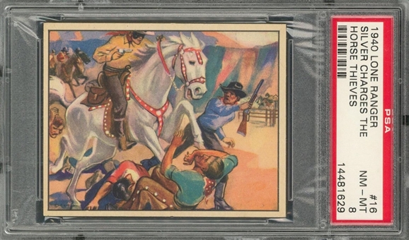 1940 R83 Gum, Inc. "Lone Ranger" #16 "Silver Charges the Horse Thieves" – PSA NM-MT 8 "1 of 3!"